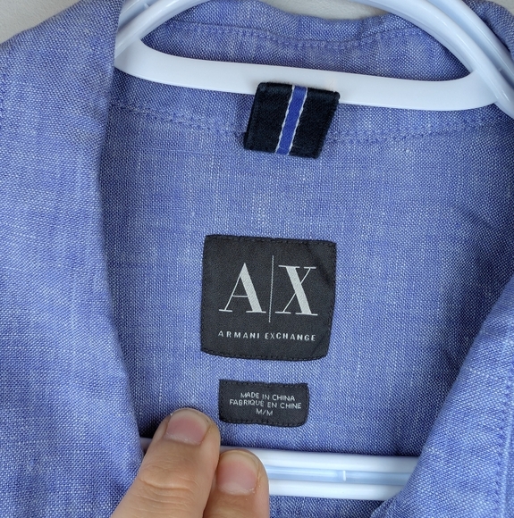 AX Armani Exchange Men's Medium 100% Linen Blue Button Down Short Sleeve Top - Picture 3 of 8